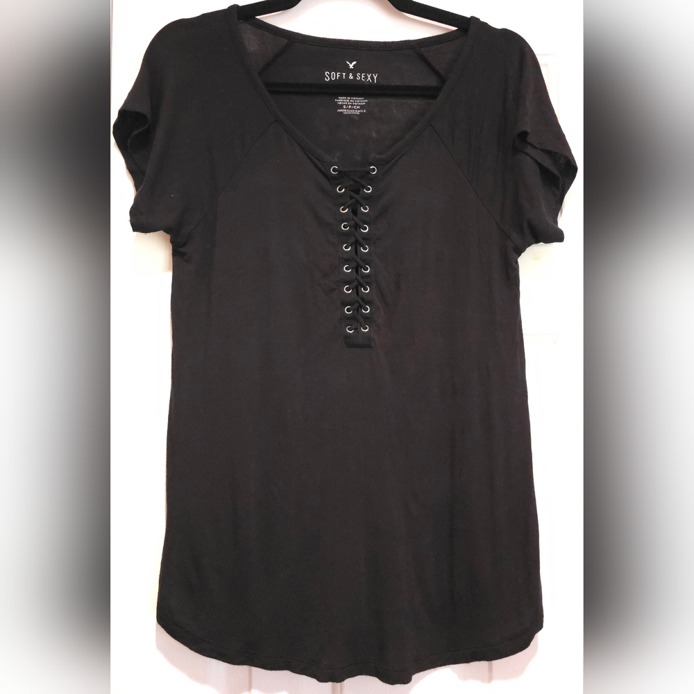 Women's American Eagle Corset Style Blouse  Black Size Small